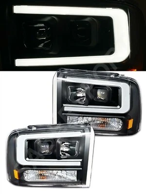 Faros proyectores negros con barra LED C para Ford F-250/350/450/550 2005-2007 Foto 1 de 4