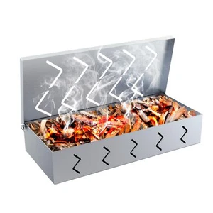 Grill Smoker Box Stainless Steel for Wood Chips Hinged Lid 9x4 BBQ Tool - Picture 1 of 7