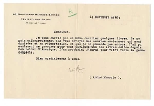 Lettre tapuscrite signée autographe André MAUROIS 1946 Académie Française - Picture 1 of 1