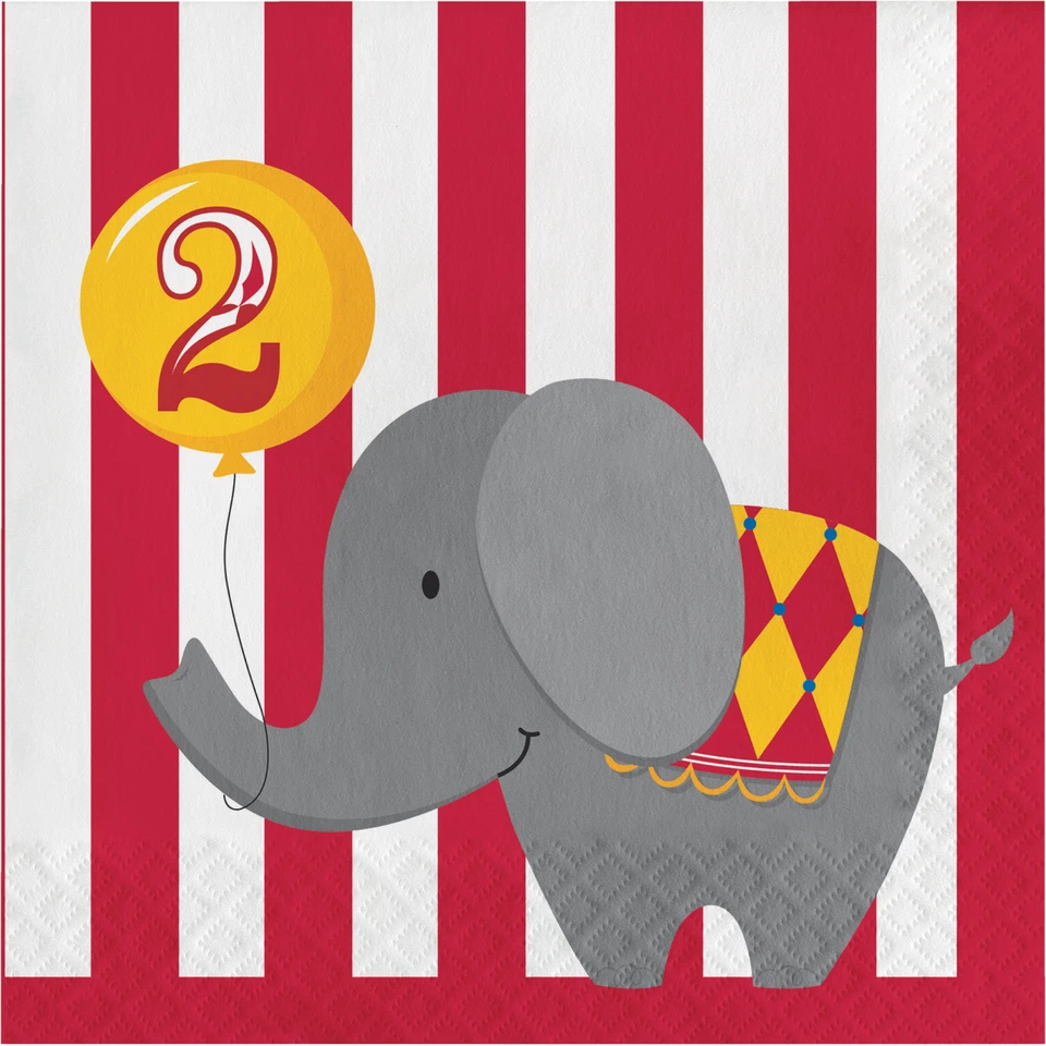 Circus Napkins Lunch Napkin 2nd Birthday Party Elephant Lion Seal Circus Party - Image 1 of 3
