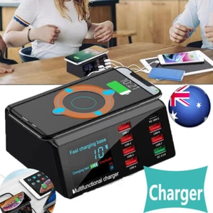 8Ports Smart USB Digital Display Charger Dock Station Wireless Fast Charging~ - Picture 1 of 12