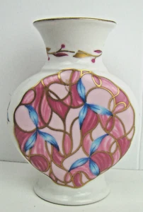 Jarrón Depos T. Limoges borde dorado rosa azul 4 1/2" vintage - Imagen 1 de 8