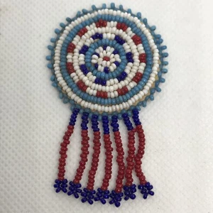 NATIVE AMERICAN SEED BEAD BEADED NECKLACE MEDALLION —VTG TARGET PATTERN - Picture 1 of 5