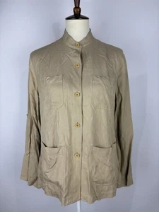 Blusa de seda Lauren Ralph Lauren para mujer talla L pequeña beige mangas con lengüeta enrollable - Imagen 1 de 14