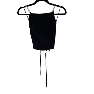 New Zara XSmall Black Chain Strap Open Back Tie Crop Top Square Neck Cross Back - Picture 1 of 15