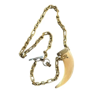AUTENTICA COLLANA VINTAGE LANVIN oro scuro 4" corno bianco audace grossa L120 - Foto 1 di 6