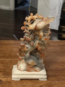 ML Vintage Chinese Soapstone Carving Of Birds And Flowers - Picture 1 of 11