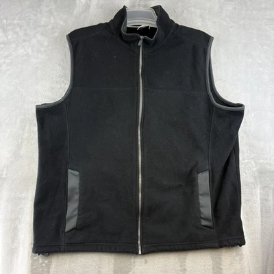 Lands End Fleece Vest Mens XL Black Full Zip T-200 Midweight Warm Pockets - Image 1 of 4