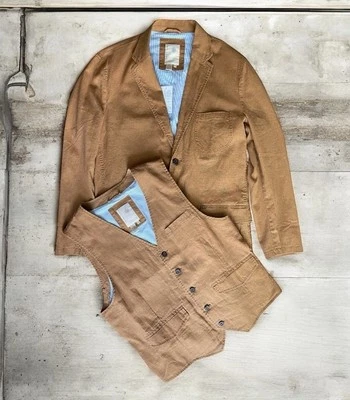 The Territory Ahead 44L Tobacco Brown Linen Cotton Sport Coat Blazer w Vest Set - Image 1 of 4