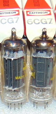 RARE DESIGN NOS NIB TUBES MATCH PAIR 6CG7 6FQ7 RAYTHEON 3 BLACK FAT PLATES *USA* - Image 1 of 4