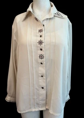 Blusa de mujer talla 12 grande bordada semi transparente botón delantero DE COLECCIÓN Koret Foto 1 de 4