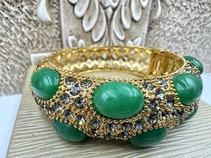 RITA HAYWORTH GLAMOUR COLLECTION Golden Jade & Smokey Gray Bangle Cuff Bracelet - Picture 1 of 11