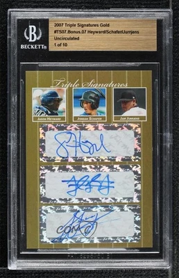 2007 Just Minors Triple Signatures Gold /10 Jason Heyward Jordan Schafer Auto - Image 1 of 2