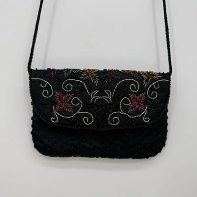 Bolsa tiracolo vintage preta colorida com miçangas bolsa formal para noite - Imagem 1 de 4