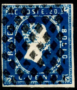 CERDEÑA - SASS 2d - 20c - 1851 - AZUL VIVO - VF, VFU - Imagen 1 de 2