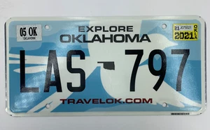 Explore Oklahoma License Plate LAS 797 Expired May 2021 Blue Flycatcher Bird Tag - Picture 1 of 2