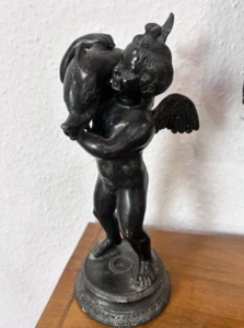 PATINATED BRONZE FOUNTAIN, CUPID WITH DOLPHIN ,CHIURAZZI FOUNDRY, NAPLES, 19TH - Picture 1 of 10