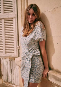 Sezane Size S AU 8 US 4 Samantha Dress Blue Flowers Mini Tie Front Casual - Picture 1 of 10