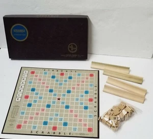 Scrabble Word Game Vintage 1950s Wood Letter Tiles Holders COMPLETE - Picture 1 of 11