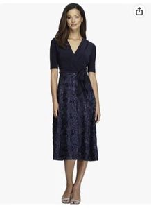 Alex Evenings Damenkleid wadenlang Jersey und Rosette Spitze Größe 10 neu mit Etikett marineblau - Bild 1 von 17