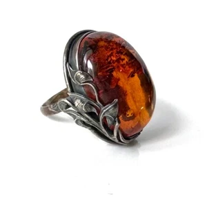 Anillo grande vintage hecho a mano de plata de ley y ámbar talla 8,5;X494 - Imagen 1 de 6