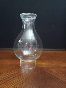 VINTAGE GLASS 8.5" HIGH 3" BASE 2.75" TOP BEADED RIM OIL HURRICANE LAMP GLOBE - Picture 1 of 9