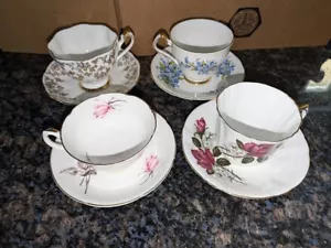 Royal Prince - Royal Grafton - Royal London- Fine Bone - 4 TEA CUPS / SAUCERS - Picture 1 of 6