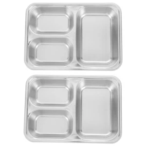 2 Pcs Stainless Steel Lattice Dining Tray Work Child Serving Dishes - Picture 1 of 12