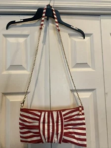 Mud Pie Bag Crossbody Fabric Clutch Orange White Mini Organizer Gold Chain Strap - Picture 1 of 11