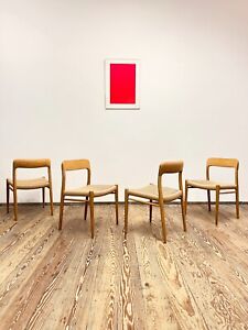 4 Dänische Mid Century Design Stühle aus Eiche, Niels O. Møller #75, J.L. Moller