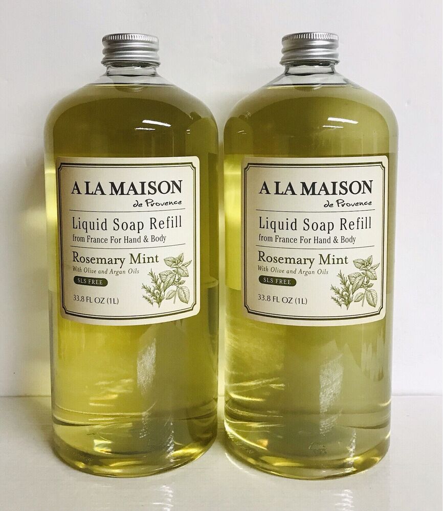 2 Bottles A La Maison ~ Rosemary Mint Liquid Soap Refill for Hand & Body 33.8 oz