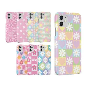 CASE FOR IPHONE 15 14 13 12 11 SE HARD PHONE COVER FLORAL GINGHAM PASTEL FLOWERS - Picture 1 of 10