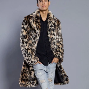 Abrigos para Hombres Imitación Piel Solapa Cuello Leopardo Largo Medio Chaqueta Informal Moda Invierno - Imagen 1 de 9