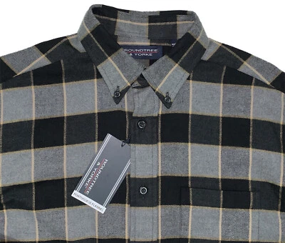 Camisa de Franela a Cuadros Roundtree & Yorke Gris Negra + Para Hombre (LT Grande ALTA) NUEVA CON ETIQUETAS NUEVA Foto 1 de 4