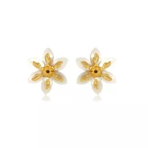 Tachuelas de oro amarillo de 22 quilates concha de oro floral blanco para muj... - Imagen 1 de 6