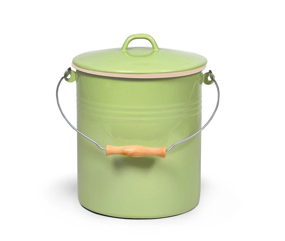 Mülleimer mit Deckel 10 Liter aus Haushaltemaille in Pastell-Grün / Karl Krüger - Bild 1 von 1