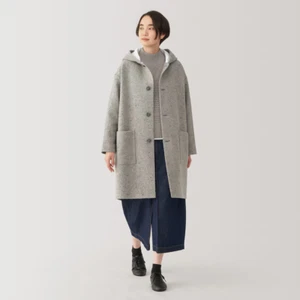 Cappotto donna MUJI misto lana di recupero con cappuccio grigio FedEx - Foto 1 di 10