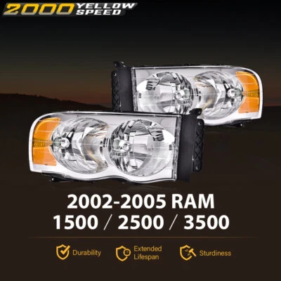 CLEAR HEADLIGHTS HEADLAMPS FIT FOR 2002-2005 DODGE RAM 1500 2500 3500 - Image 1 of 4