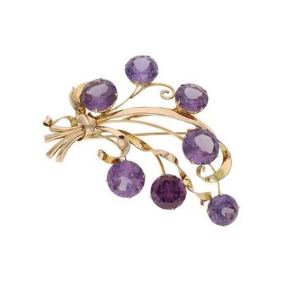 Brosche 585/000 (14 Karat) Roségold mit Amethyst getragen 25321947 - Bild 1 von 3