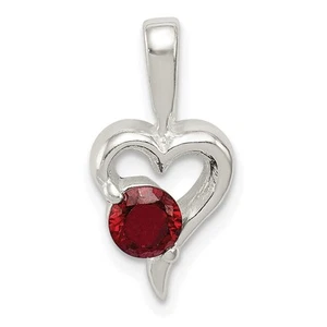 Sterling Silver and Red Cubic Zirconia 8mm Heart Pendant - Picture 1 of 6