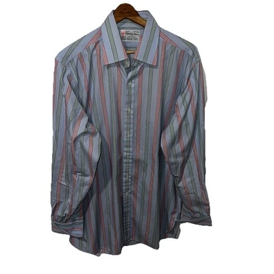 Turnbull & Asser платье рубашка французский манжеты размер 16,5 x 42 синий красный зеленый в полоску - Изображение 1 из 4