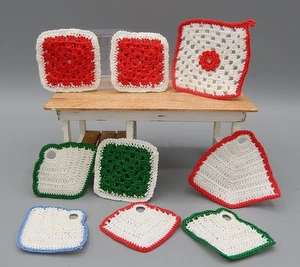 9 Vintage Micro Crochet Pot Holders For 18" Doll - Picture 1 of 10