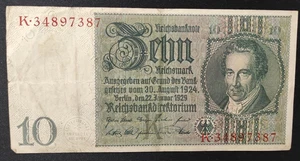 Germany 10 Mark Reichsbanknote 1929 Pick-180 Note - Picture 1 of 2