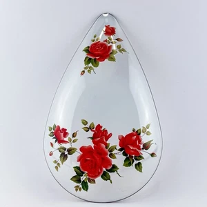 Vintage Glass Handpainted Floral Rose Teardrop Vanity Tray - Picture 1 of 7