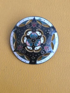 Broche broche antiguo grande dorado francés esmalte Champleve 1 3/8" de diámetro  - Imagen 1 de 4
