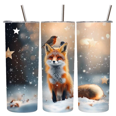 Winter Fox Bird Snow Holiday Christmas 20oz Tumbler Insulated Travel Mug - Image 1 of 3