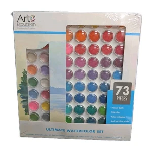 50 Color Watercolor Paint Set 18 Natural Brushes, 1 Synthetic Brush & 2 Palette - Picture 1 of 5