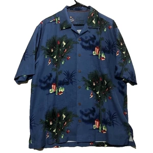 Tommy Bahama Hemd Herren Large blau Seide Wolle Weihnachten tropische Palme Geschenke - Bild 1 von 10