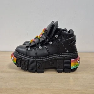 New Rock Wall Tank Rainbow Skulls Black Chunky Platform Leather Boots Uk 9 Eu 43 - Picture 1 of 9