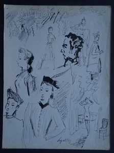 Dessin Encre PERSONNAGES  de ROBERT LEPELTIER Cachet - Picture 1 of 8